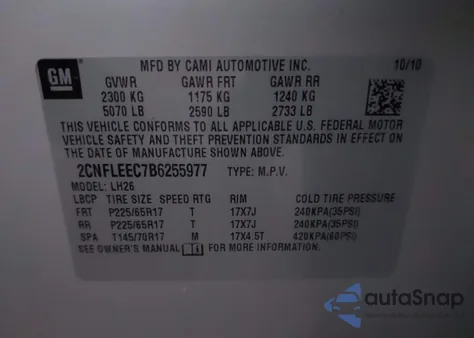 2011 Chevrolet Equinox 1Lt z USA, uszkodzony, nr VIN 2CNFLEEC7B6255977